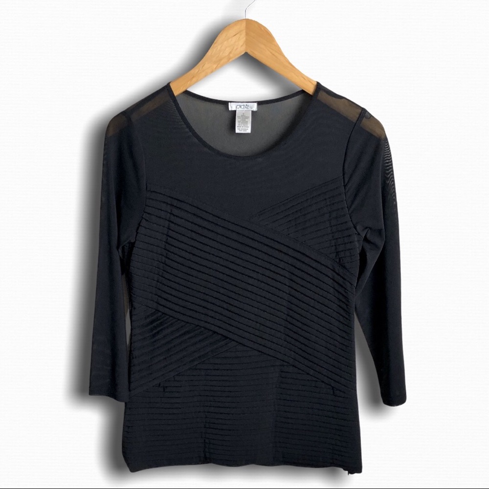 Cache sheer mesh black top long sleeve